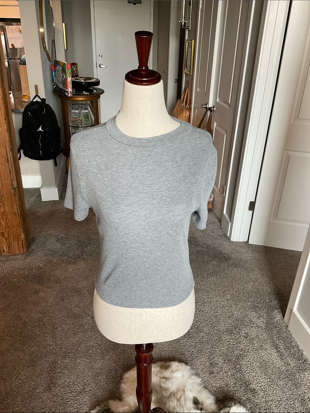 Gray Short Sleeve Knit Top